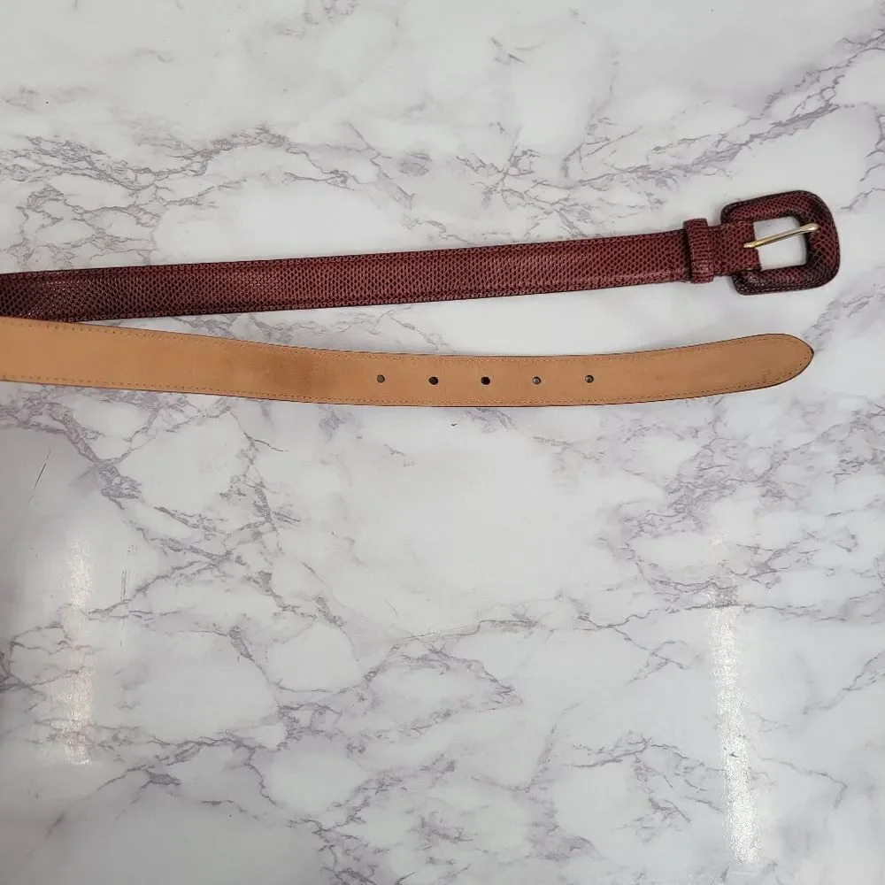WCM New York Genuine Reptile Lizard Red Textured Leather Belt Women's Small